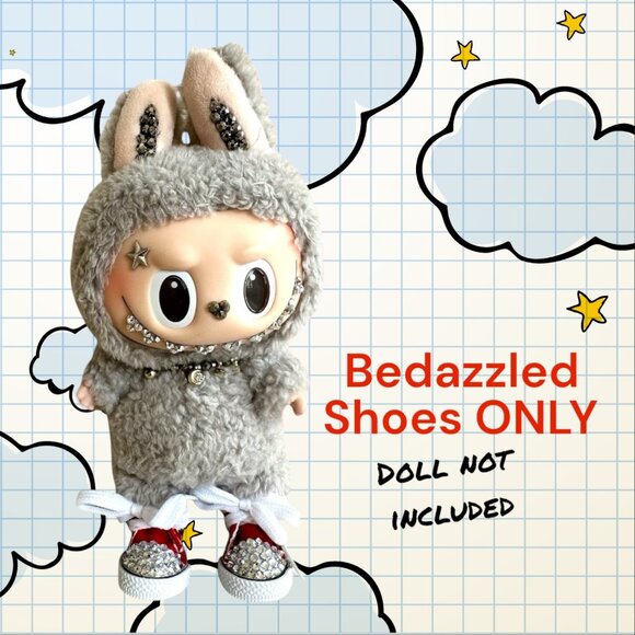 Bedazzled Rhinestone Embellished Sneakers for your Labubu - RED - Picture 1 of 7